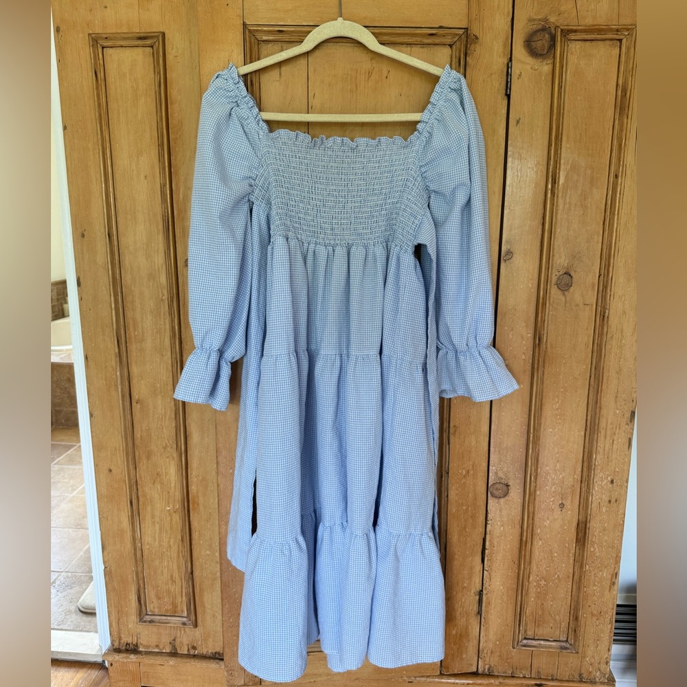 Boho Blue Gingham Nap Dress, size large